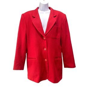 Vintage Panther 100% Wool Red Button Up Blazer Jacket Size 14